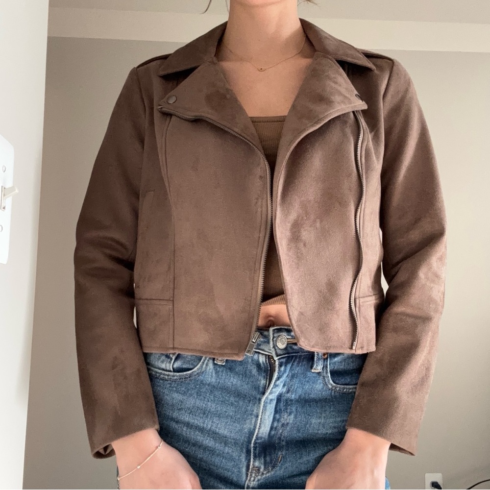 BB Dakota Brown Faux-Suede Moto Jacket - Picture 2 of 7